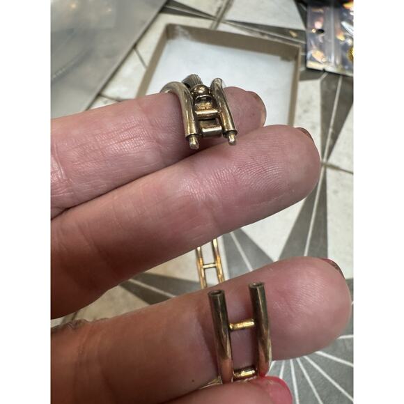 1960s M&S Rhinestone Jewelry Set Brooch Pendant Bracelet Earrings Gold Aqua - Picture 3 of 13